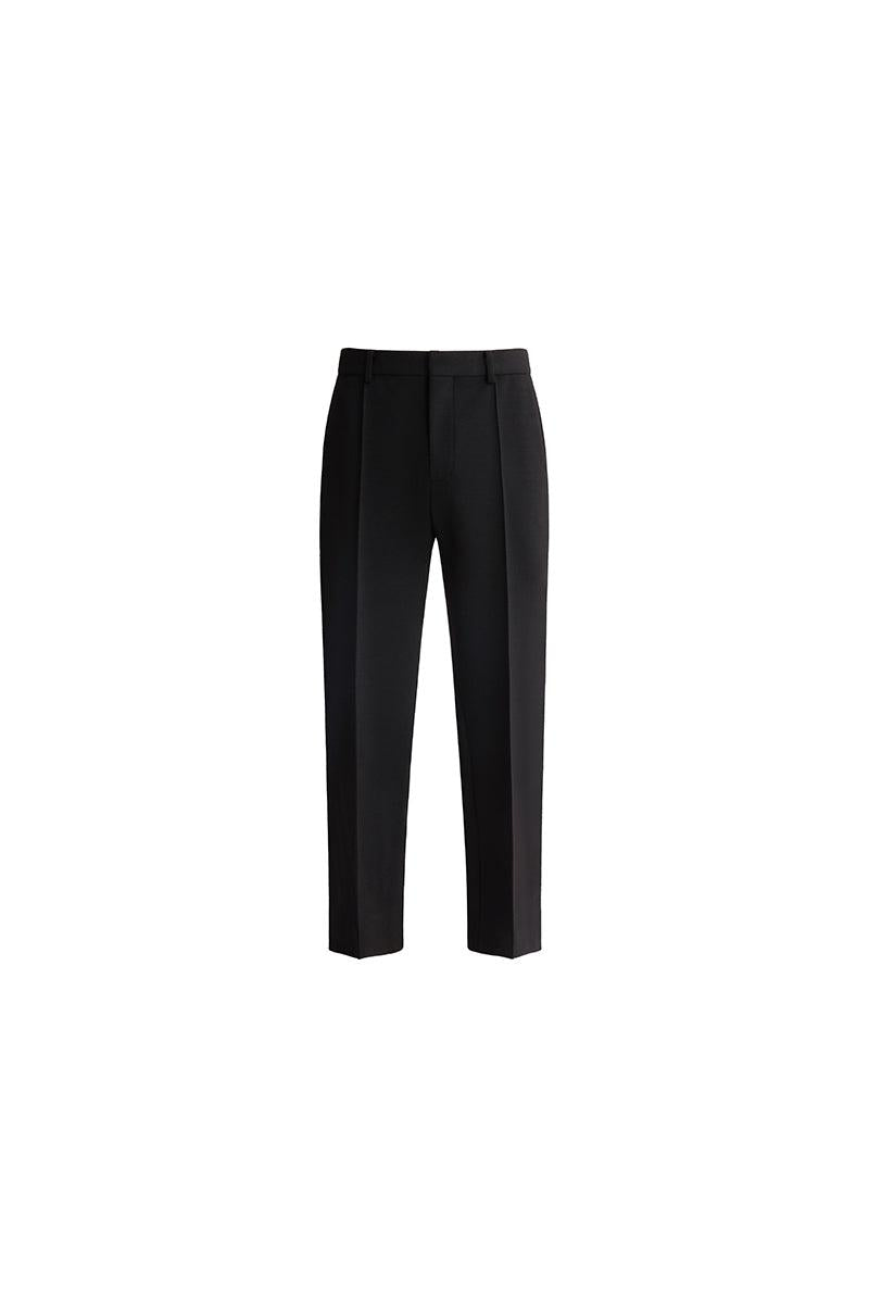Black wool-blend half elastic waist super pant