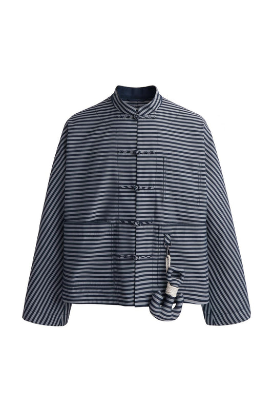 Navy Striped Short Chinese Jacket