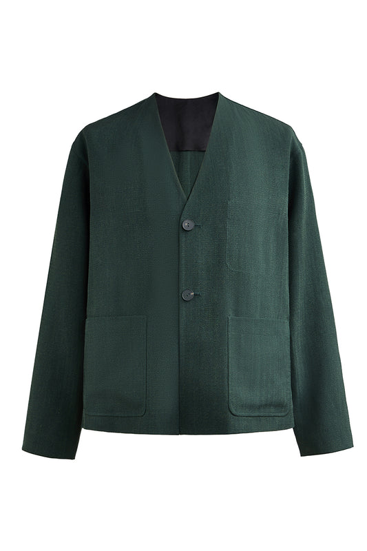 Dark green silk v neck jacket