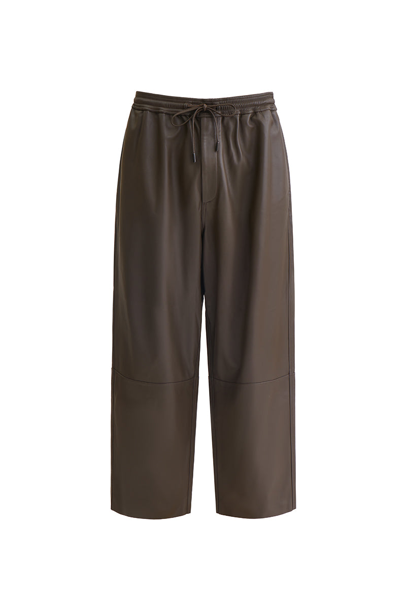 Dark brown balloon shape leather pant