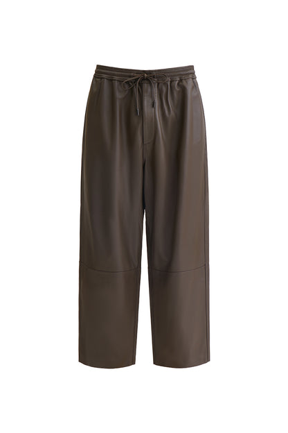 Dark brown balloon shape leather pant