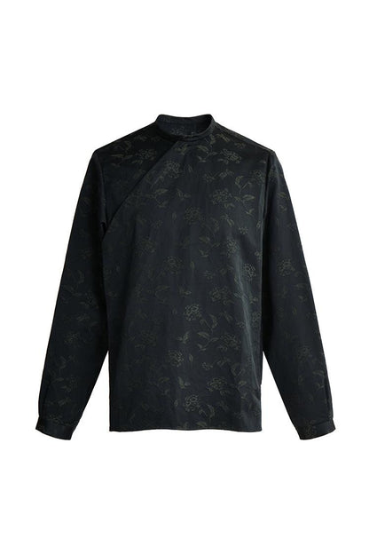 Relief green flower Chinese-style blouse