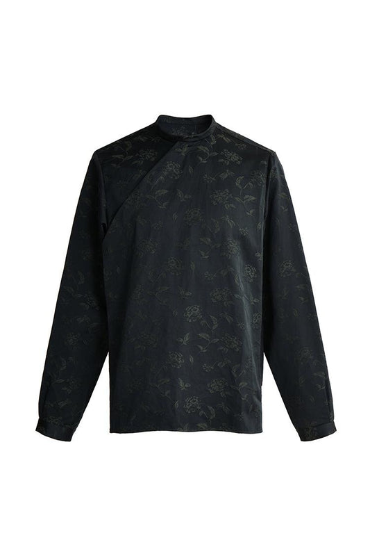 Relief green flower Chinese-style blouse