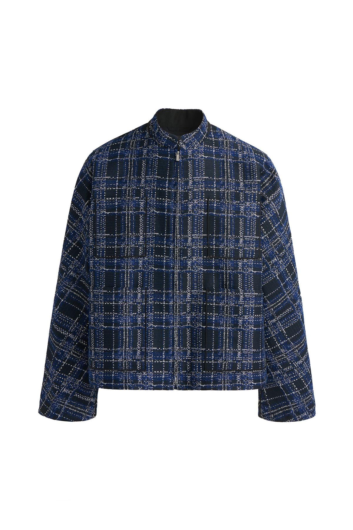 Navy Check Short Jacket