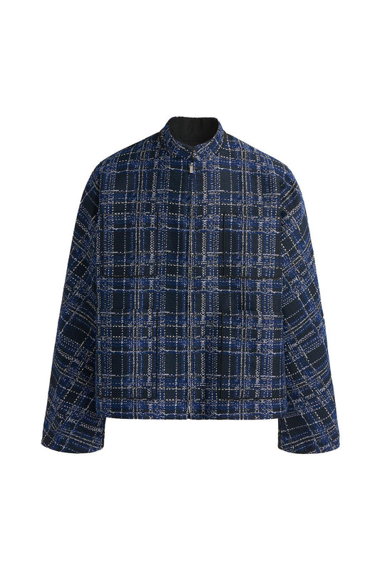Navy Check Short Jacket