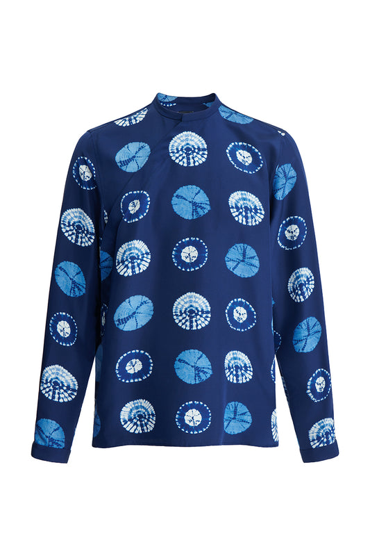 Navy silk printed shirt