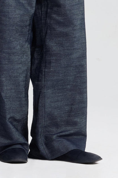 Navy denim Stiffened Drawstring Loose-Fit Trousers