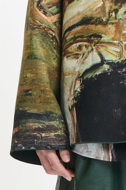 Dark Green Dragon Oil Paint Wool Printed Chinese Jacket