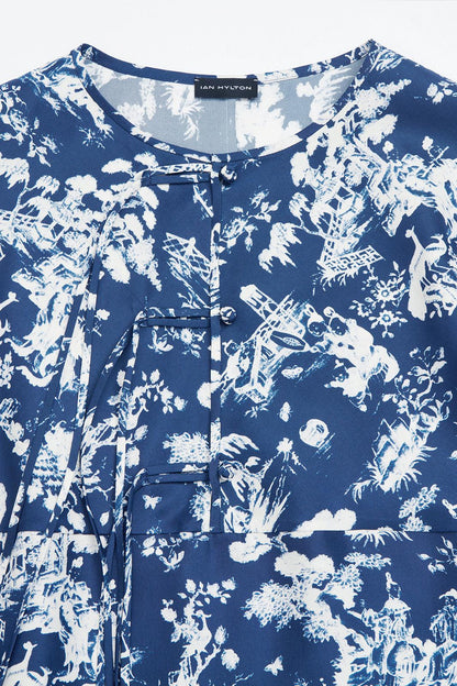 Ancient People Print Chinese Silk Shirt in SIlk