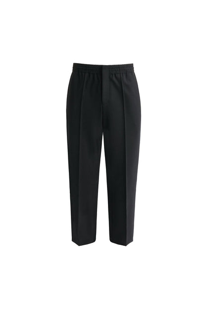Black Double Face Wool Tapered Cropped Pants