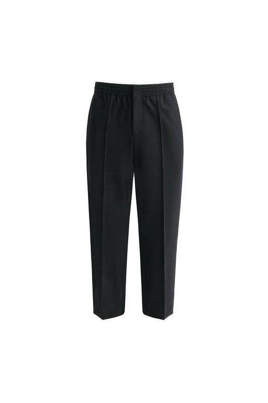 Black Double Face Wool Tapered Cropped Pants