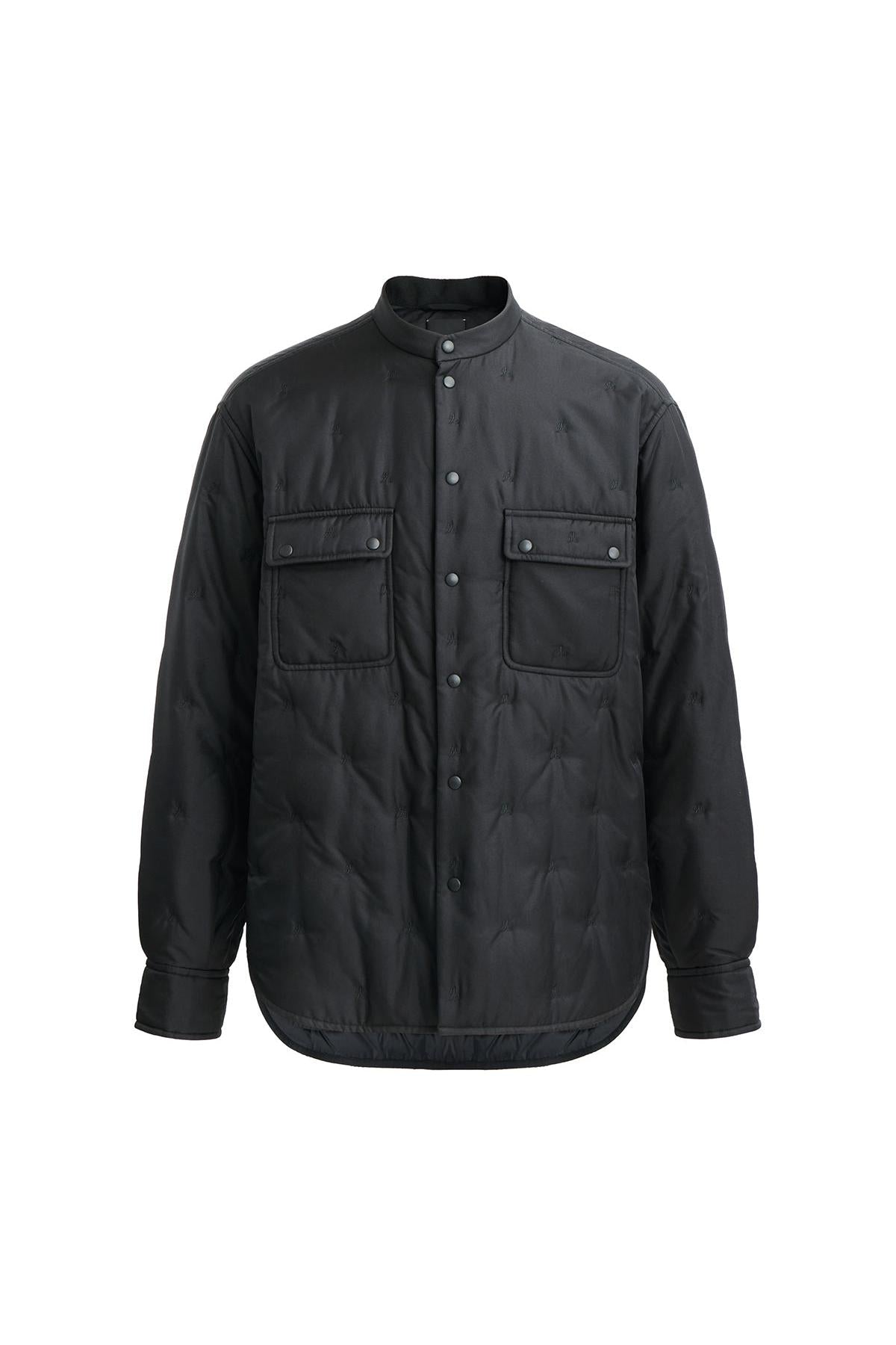 Black Silk Padded Shirt Jacket with "XianSheng" Embroidery