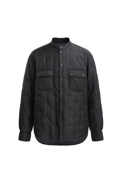 Black Silk Padded Shirt Jacket with "XianSheng" Embroidery