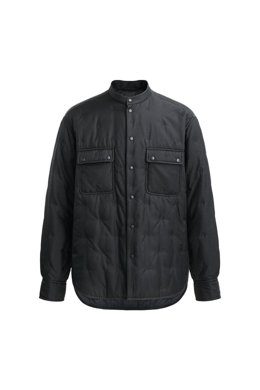 Black Silk Padded Shirt Jacket with "XianSheng" Embroidery