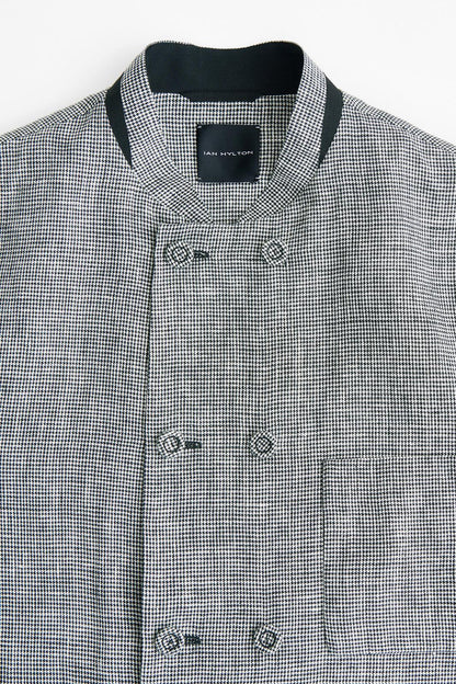 ‌Linen Houndstooth Double-Breasted Blazer