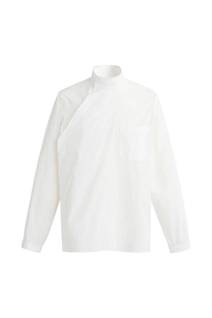 White Cotton Chinese Stand Collar Shirt