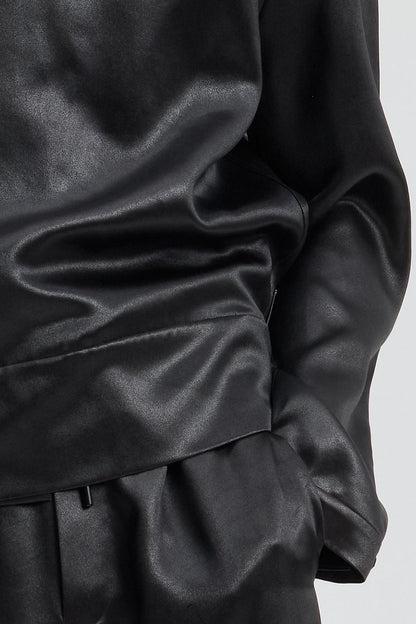 Dark Brown Suangyun Sha Chinese Top with Asymmetric Placket