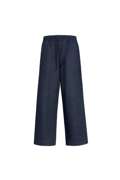 Navy denim Stiffened Drawstring Loose-Fit Trousers