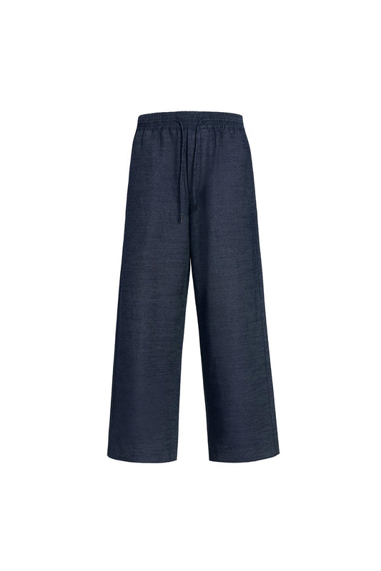 Navy denim Stiffened Drawstring Loose-Fit Trousers