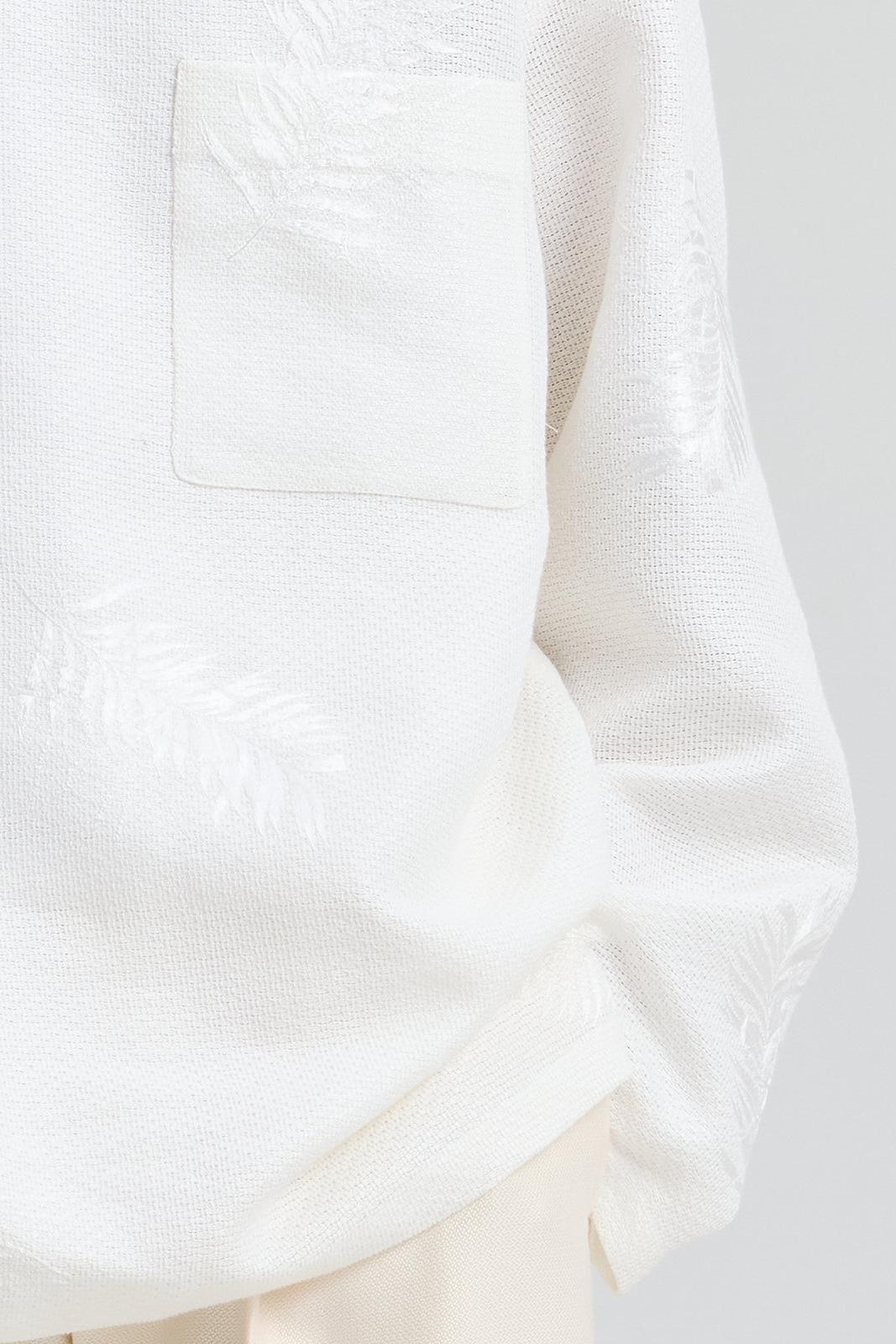 White Leaf Embroidered Round Neck Top