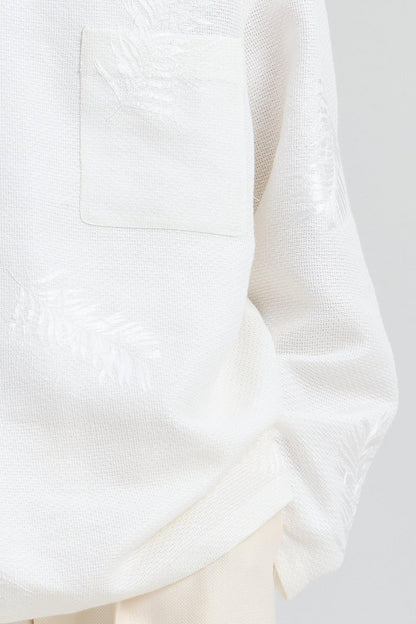 White Leaf Embroidered Round Neck Top