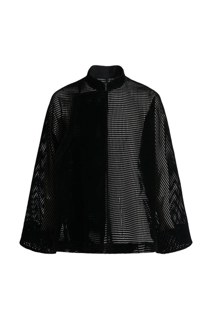 Black Velvet Loose-Fit Hollow-Out  Long Chinese Top