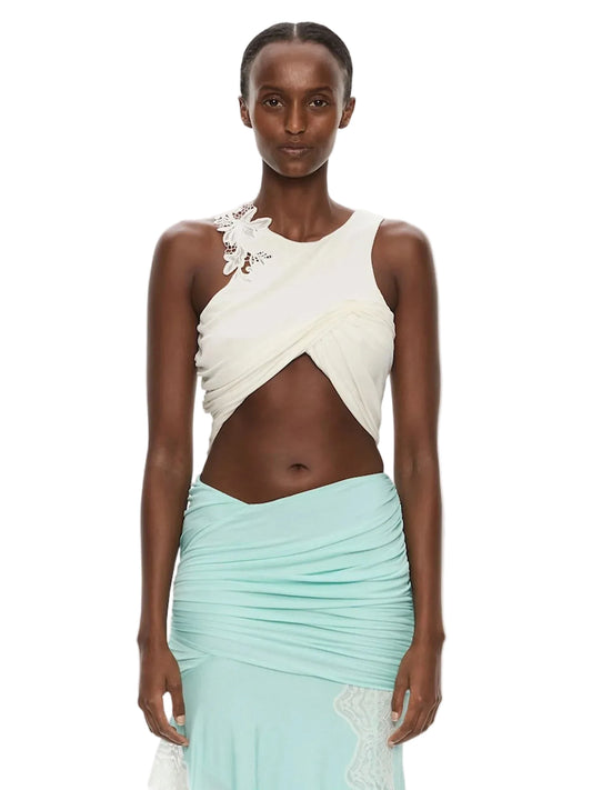 Hibiscus Embroidered Fold Up Tank