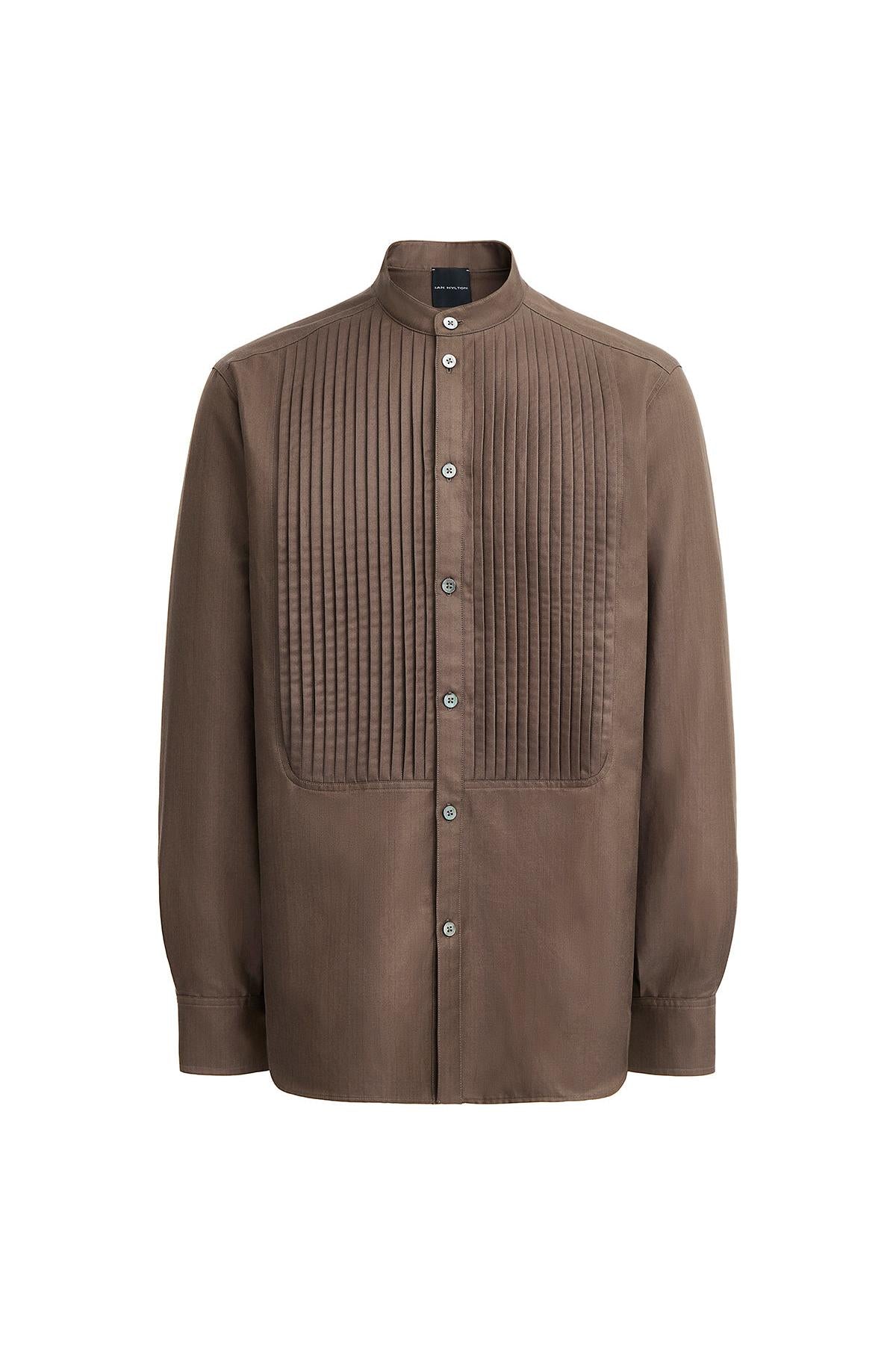Brown Silk Cotton Tuxedo Shirt