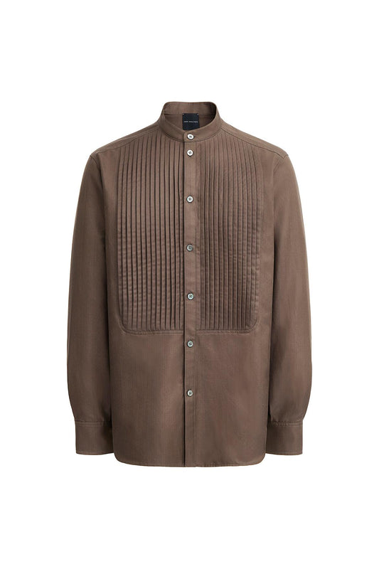 Brown Silk Cotton Tuxedo Shirt