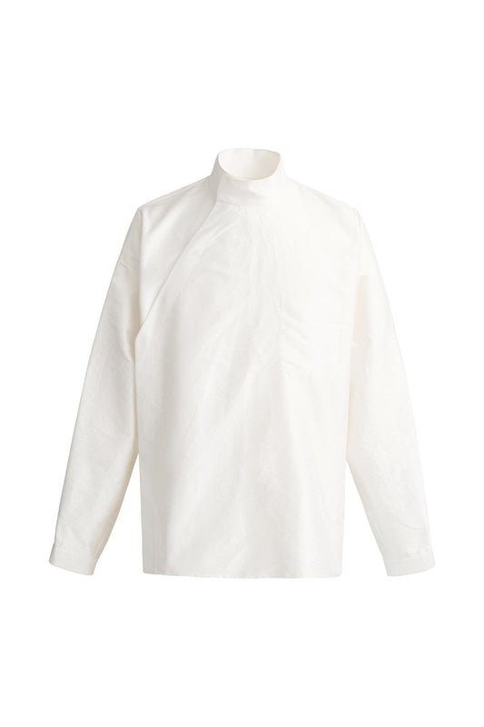 Washed Wrinkled Chinese Stand Collar Shirt