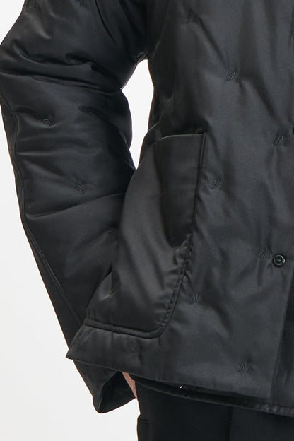 Black Silk Padded Chinese Jacket with "XianSheng" Embroidery