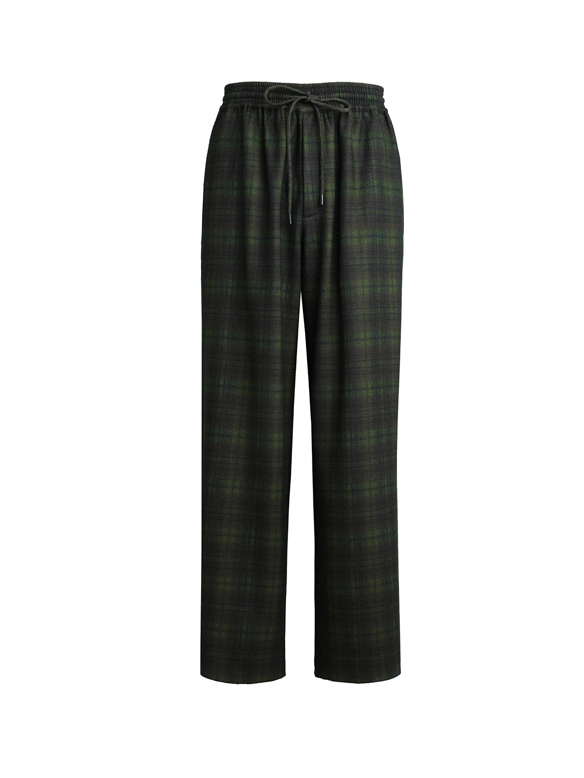 Dark Green Checked Drawstring Pants