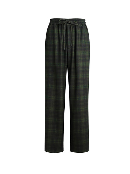 Dark Green Checked Drawstring Pants