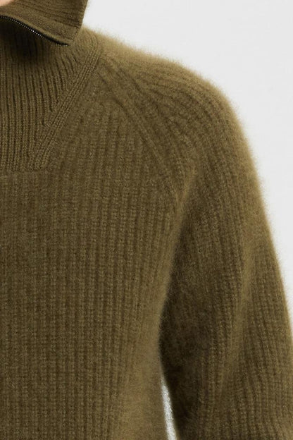 Olive green half-buttoned sweater