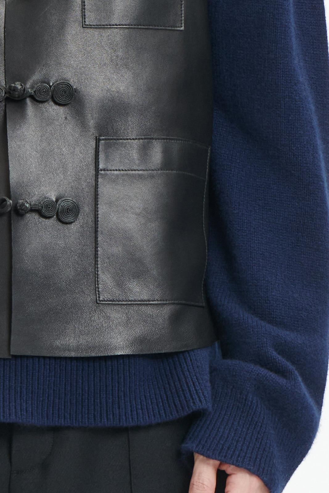 Black Leather Chinese Vest with "HULU" Shape Frogs