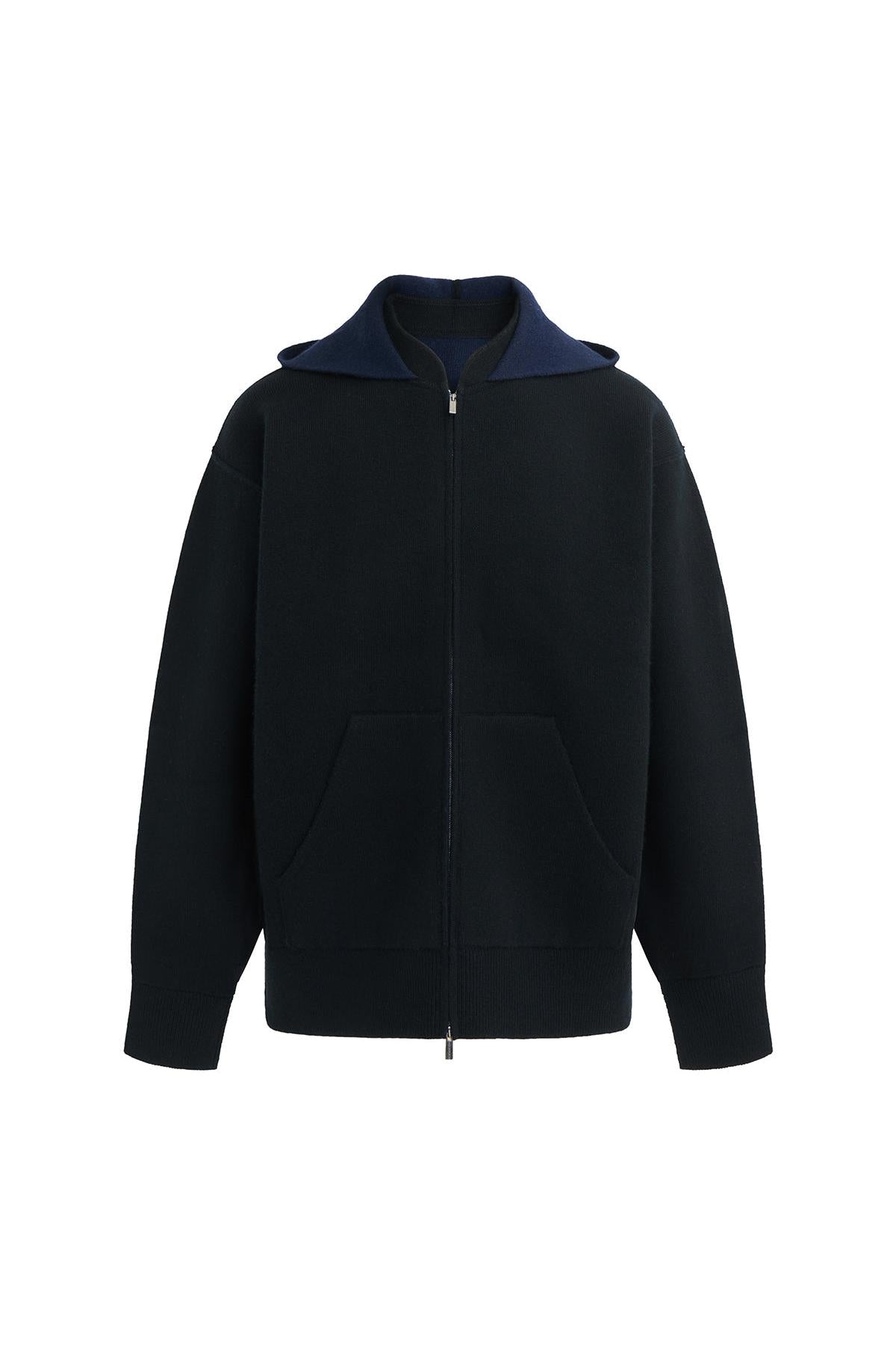 Cashmere Wool Double-Faced Knit Hooded Jacket