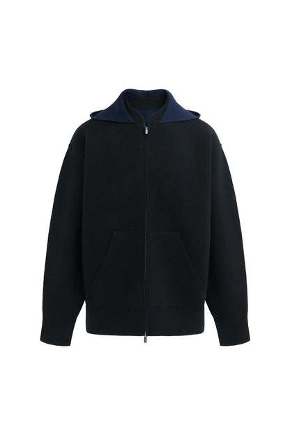 Cashmere Wool Double-Faced Knit Hooded Jacket