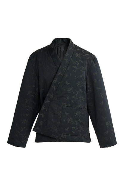 Relief green flower down jacket