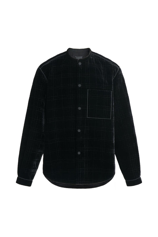 Black Velvet Plaid Quilted Shirt Jacket