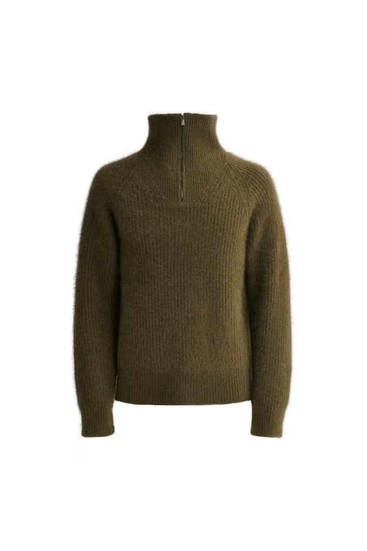 Olive green half-buttoned sweater