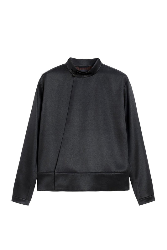 Dark Brown Suangyun Sha Chinese Top with Asymmetric Placket