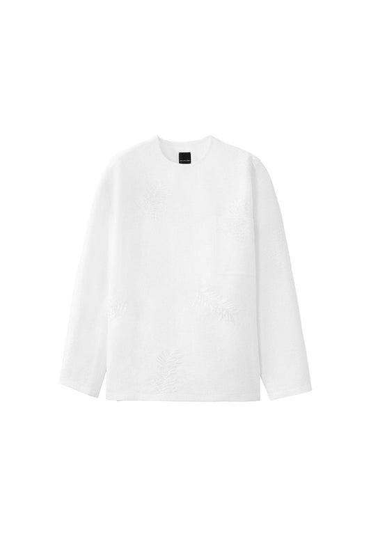 White Leaf Embroidered Round Neck Top