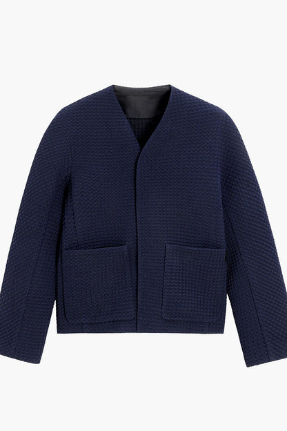 Dark Navy Wool-Blend Cardigan Jacket