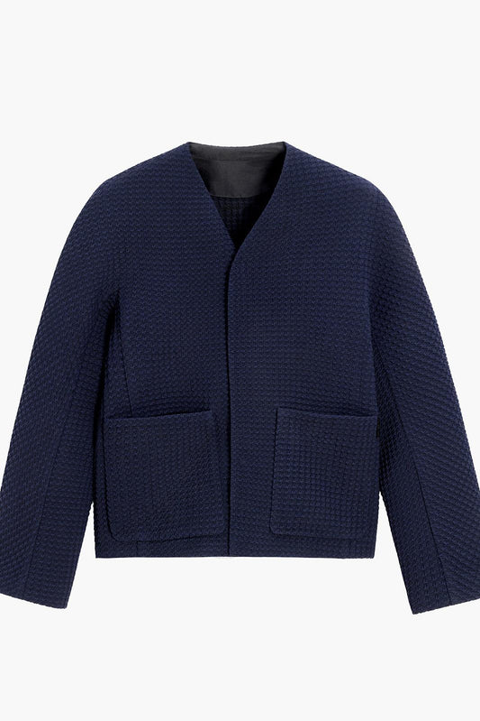 Dark Navy Wool-Blend Cardigan Jacket