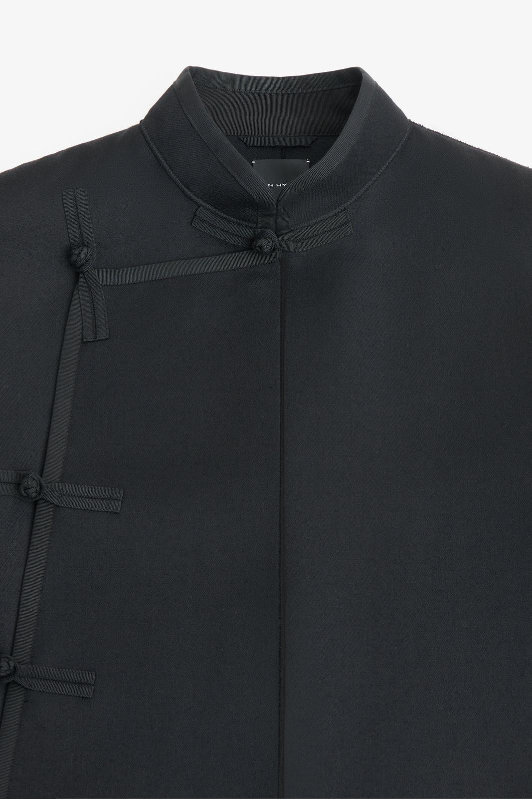 Black Double Face Wool Pipped Chinese Jacket