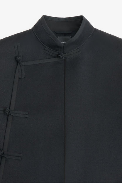 Black Double Face Wool Pipped Chinese Jacket