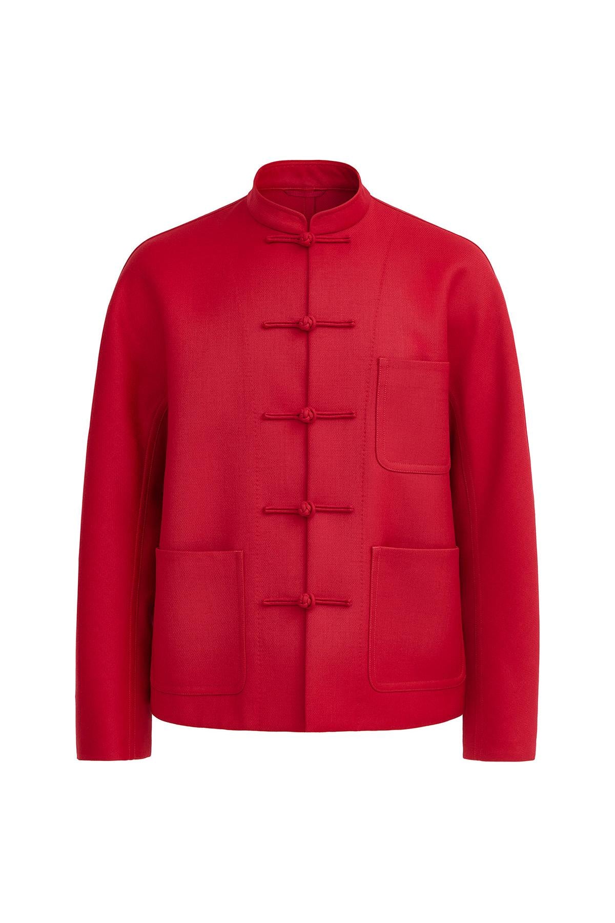 Wool Blend Chinese Red Jacket (Long)