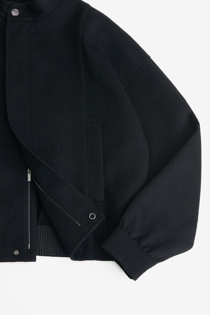 Black Wool Cashmere Bomber Jacket