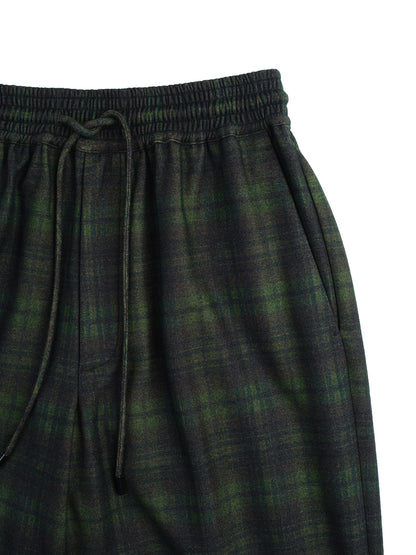 Dark Green Checked Drawstring Pants