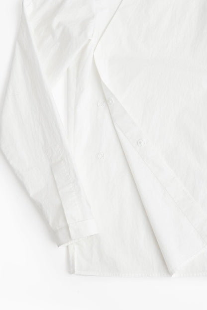 White Cotton Chinese Stand Collar Shirt